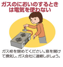 ガスのにおいのするときは電気を使わない